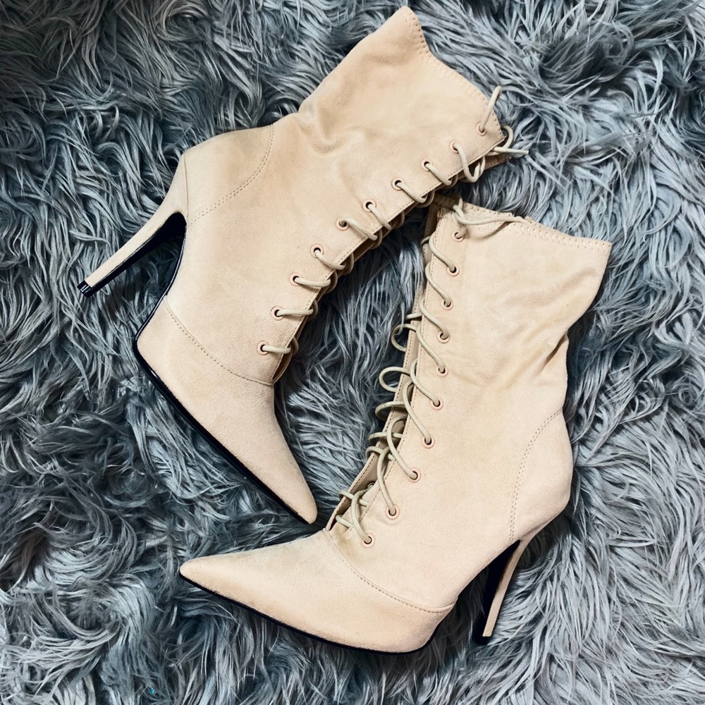 Fashion Nova Nude Laced Booties